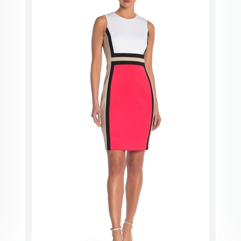 Calvin Klein White and Pink Colorblock Dress